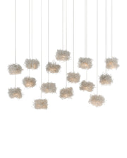 Birds Nest 15-Light Linear Multi-Drop Pendant in Clear / Silver