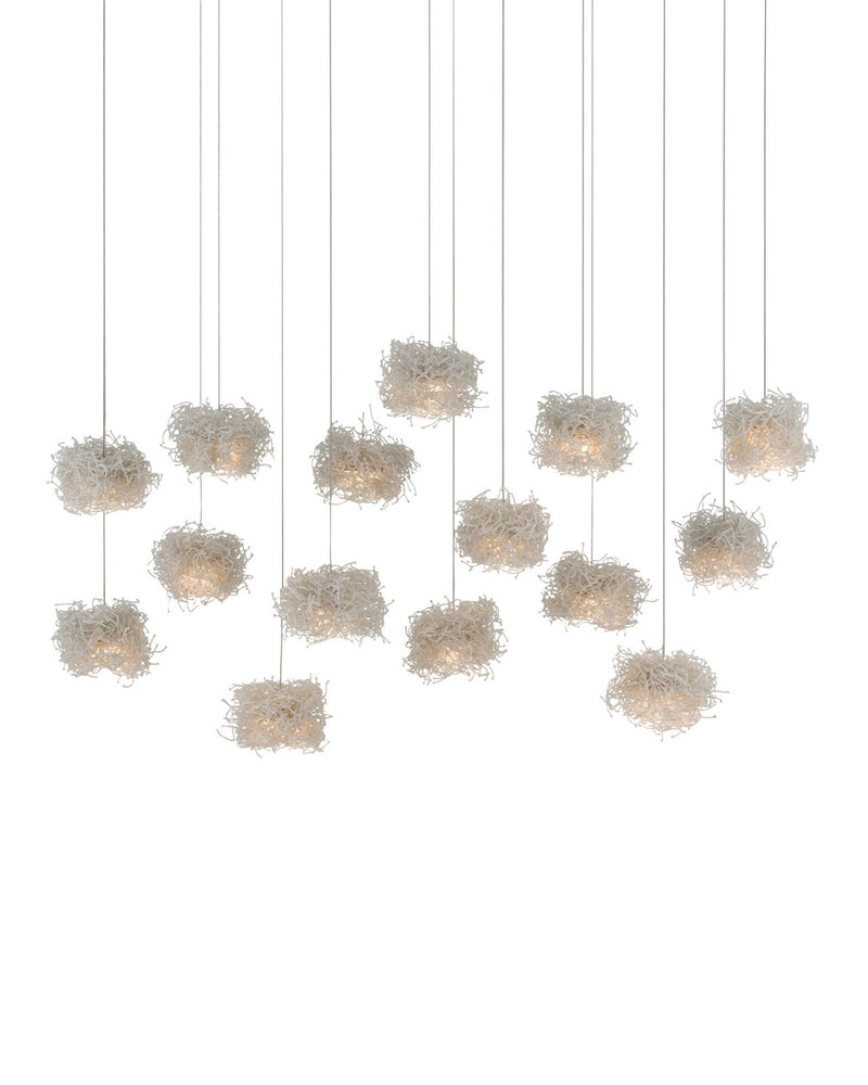 Birds Nest 15-Light Linear Multi-Drop Pendant in Clear / Silver