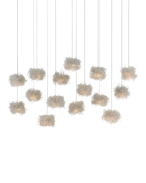 Birds Nest 15-Light Linear Multi-Drop Pendant in Clear / Silver