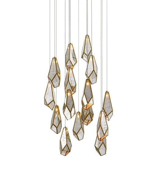 Glace Mirror 15-Light Round Multi-Drop Pendant in Raj Mirror / Antique Brass / Silver