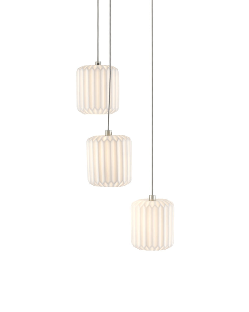 Dove 3-Light Round Multi-Drop Pendant in White / Silver