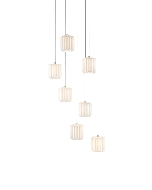 Dove 7-Light Round Multi-Drop Pendant in White / Silver