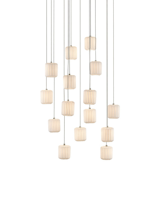 Dove 15-Light Round Multi-Drop Pendant in White / Silver