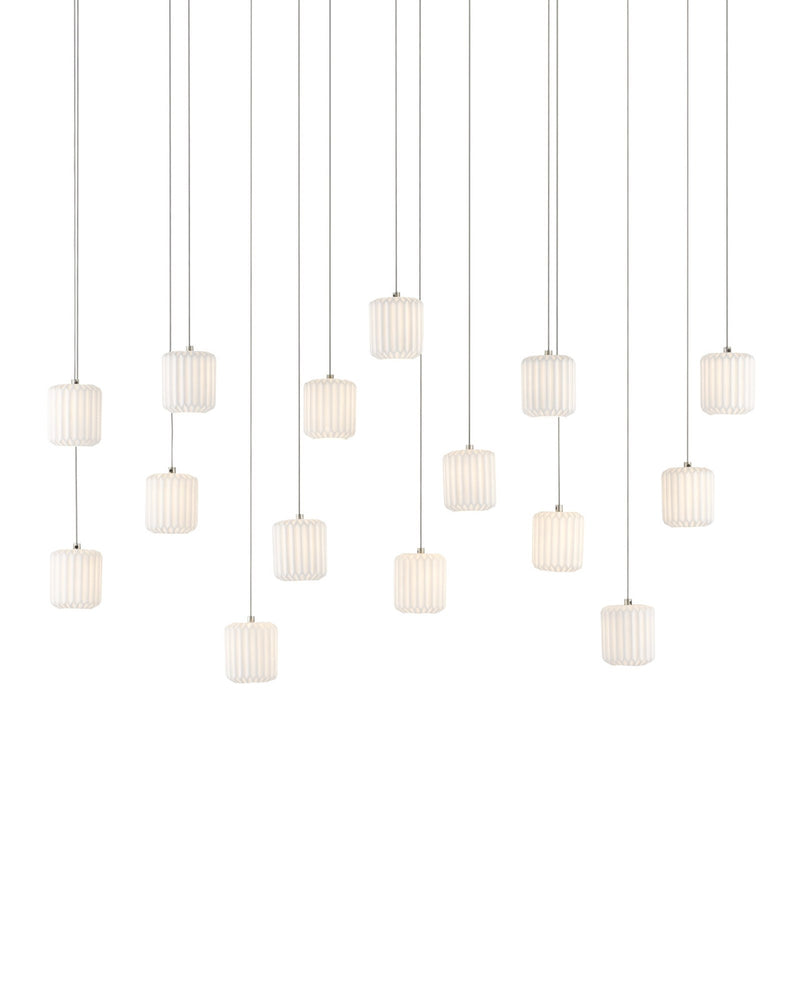 Dove 15-Light Linear Multi-Drop Pendant in White / Silver