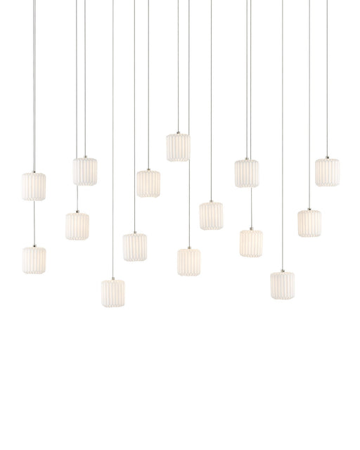 Dove 15-Light Linear Multi-Drop Pendant in White / Silver