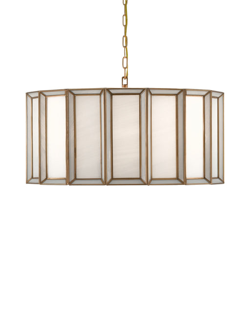 Daze Large Drum Pendant in White / Antique Brass