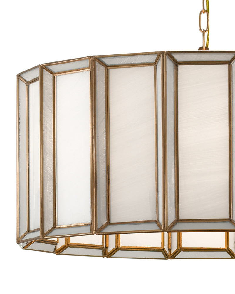 Daze Large Drum Pendant in White / Antique Brass
