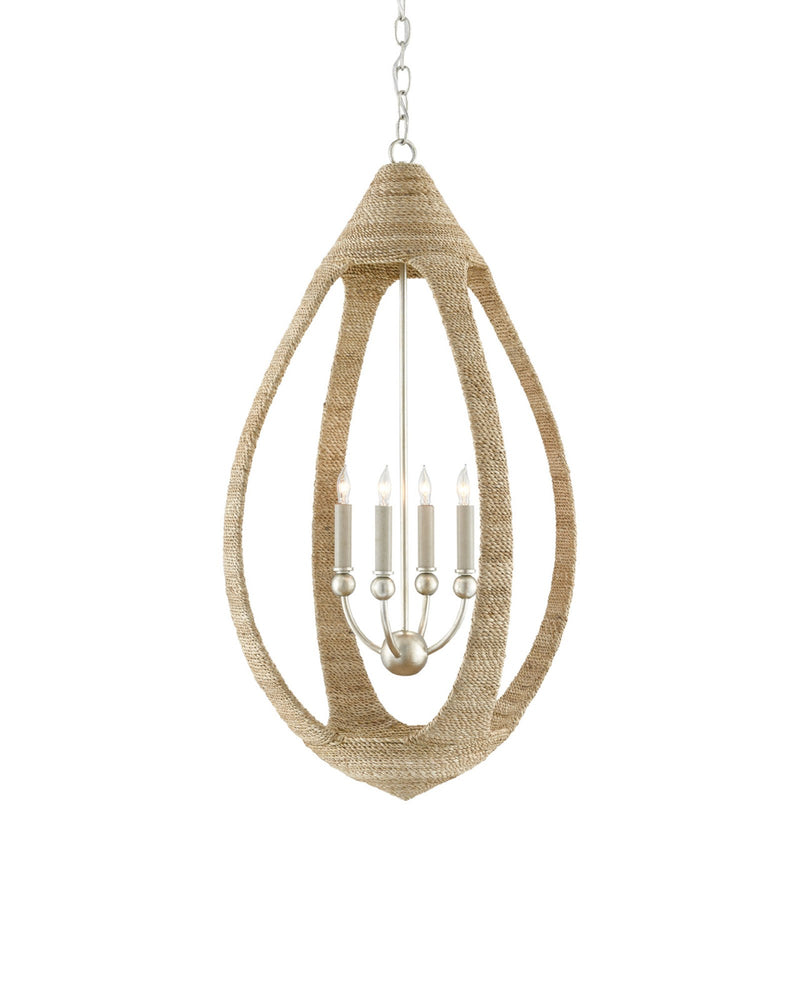 Menorca 4-Light Medium Cage Pendant in Natural / Contemporary Silver Leaf / Smokewood