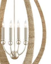 Menorca 4-Light Medium Cage Pendant in Natural / Contemporary Silver Leaf / Smokewood