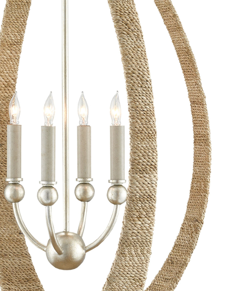 Menorca 4-Light Medium Cage Pendant in Natural / Contemporary Silver Leaf / Smokewood