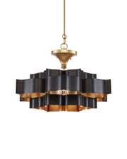 Grand Lotus Small Drum Pendant in Satin Black / Contemporary Gold Leaf