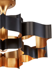 Grand Lotus Small Drum Pendant in Satin Black / Contemporary Gold Leaf