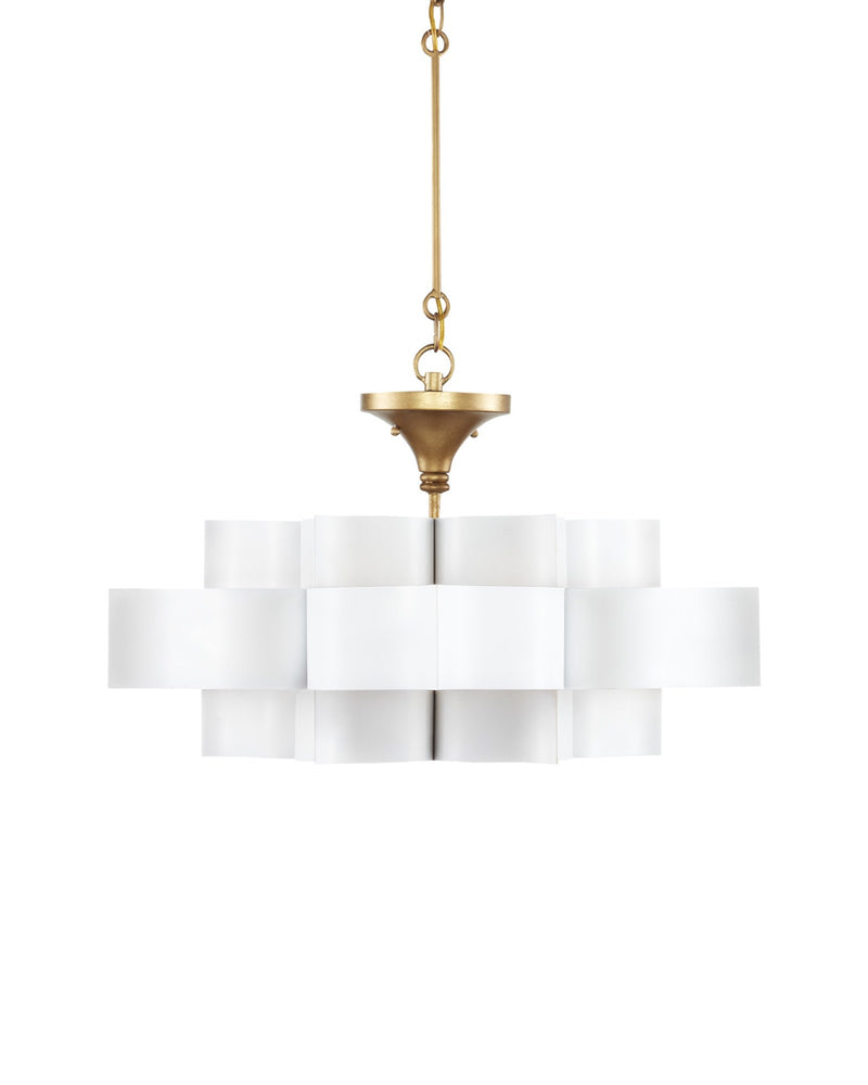 Grand Lotus Small Drum Pendant in Sugar White / Contemporary Gold Leaf