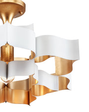 Grand Lotus Small Drum Pendant in Sugar White / Contemporary Gold Leaf