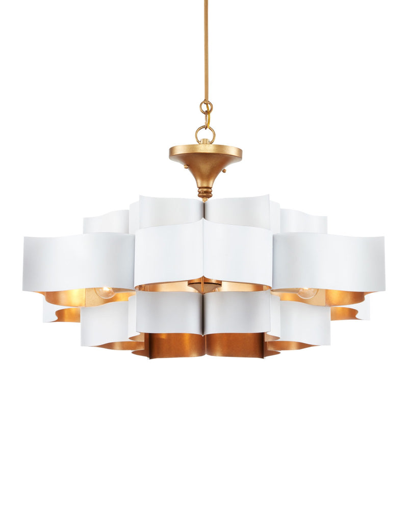 Grand Lotus 6-Light Large Drum Pendant in Sugar White / Contemporary Gold Leaf