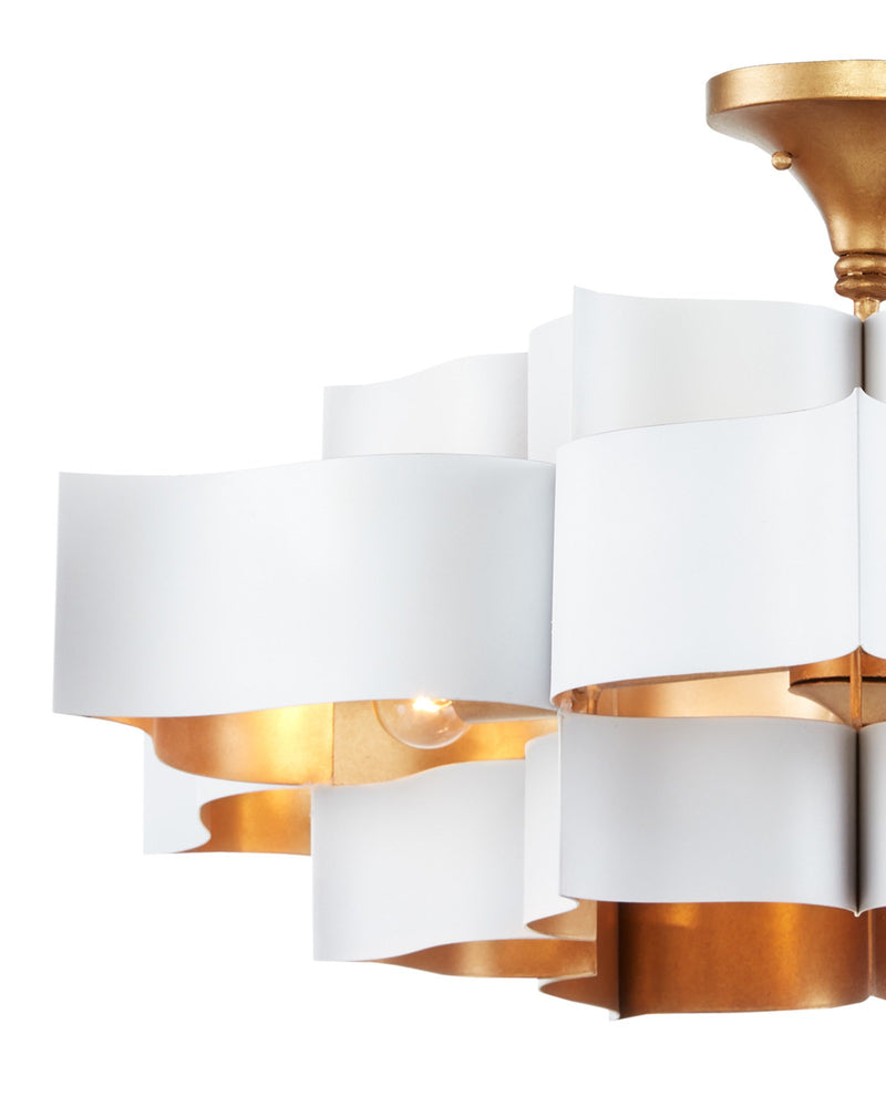 Grand Lotus 6-Light Large Drum Pendant in Sugar White / Contemporary Gold Leaf
