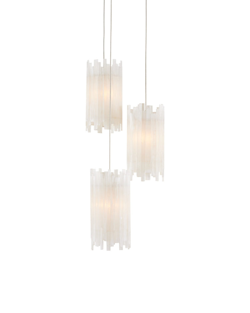Escenia 3-Light Round Multi-Drop Pendant in Frosted White / Silver