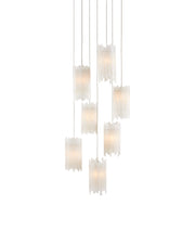 Escenia 7-Light Round Multi-Drop Pendant in Frosted White / Silver