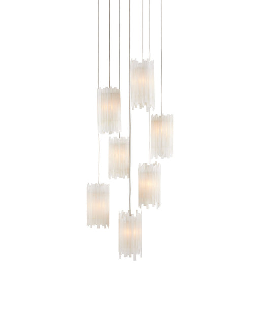 Escenia 7-Light Round Multi-Drop Pendant in Frosted White / Silver