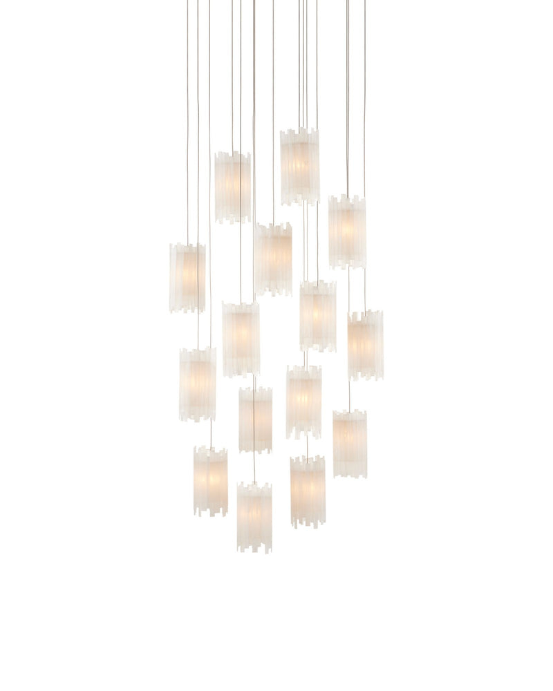 Escenia 15-Light Round Multi-Drop Pendant in Frosted White / Silver