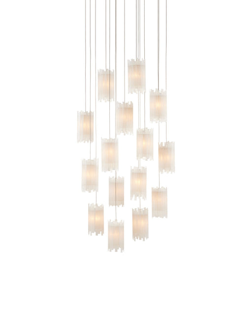 Escenia 15-Light Round Multi-Drop Pendant in Frosted White / Silver