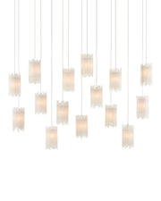 Escenia 15-Light Linear Multi-Drop Pendant in Frosted White / Silver