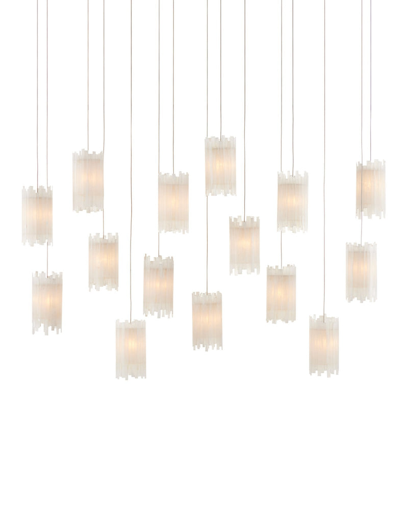 Escenia 15-Light Linear Multi-Drop Pendant in Frosted White / Silver
