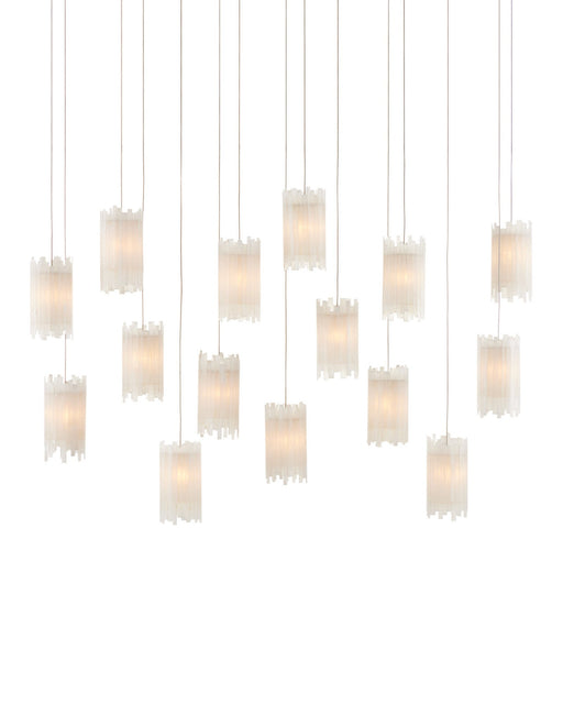 Escenia 15-Light Linear Multi-Drop Pendant in Frosted White / Silver