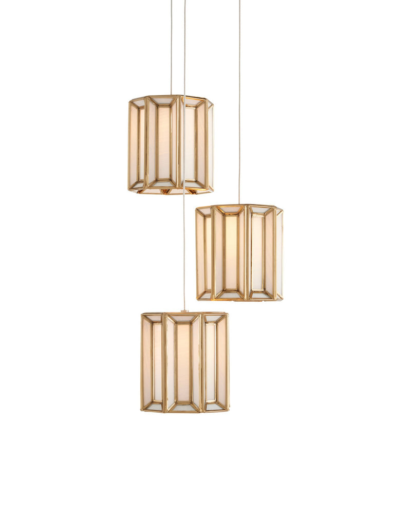 Daze 3-Light Round Multi-Drop Pendant in White / Antique Brass / Silver