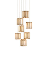 Daze 7-Light Round Multi-Drop Pendant in White / Antique Brass / Silver
