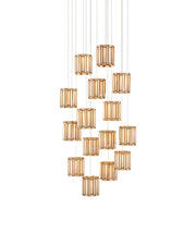 Daze 15-Light Round Multi-Drop Pendant in White / Antique Brass / Silver