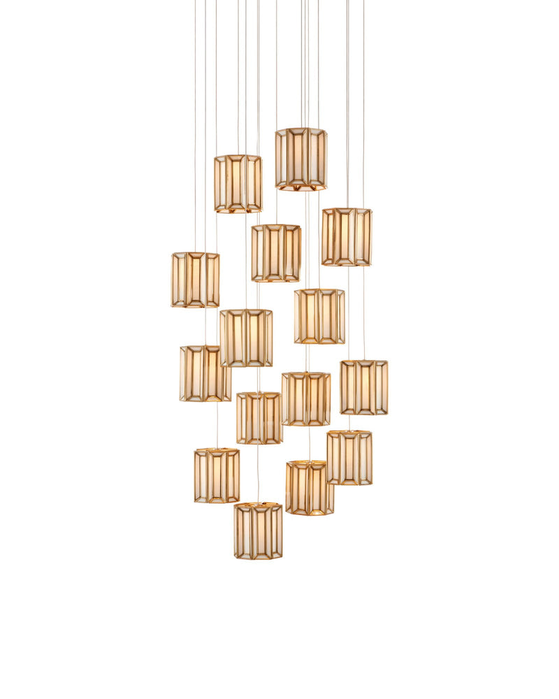 Daze 15-Light Round Multi-Drop Pendant in White / Antique Brass / Silver