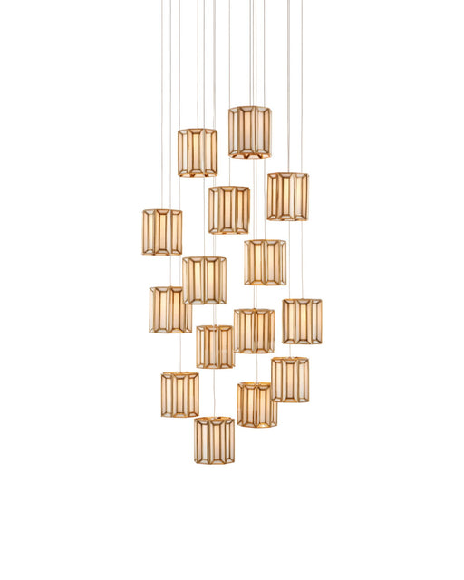 Daze 15-Light Round Multi-Drop Pendant in White / Antique Brass / Silver