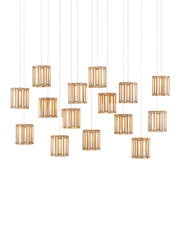 Daze 15-Light Linear Multi-Drop Pendant in White / Antique Brass / Silver