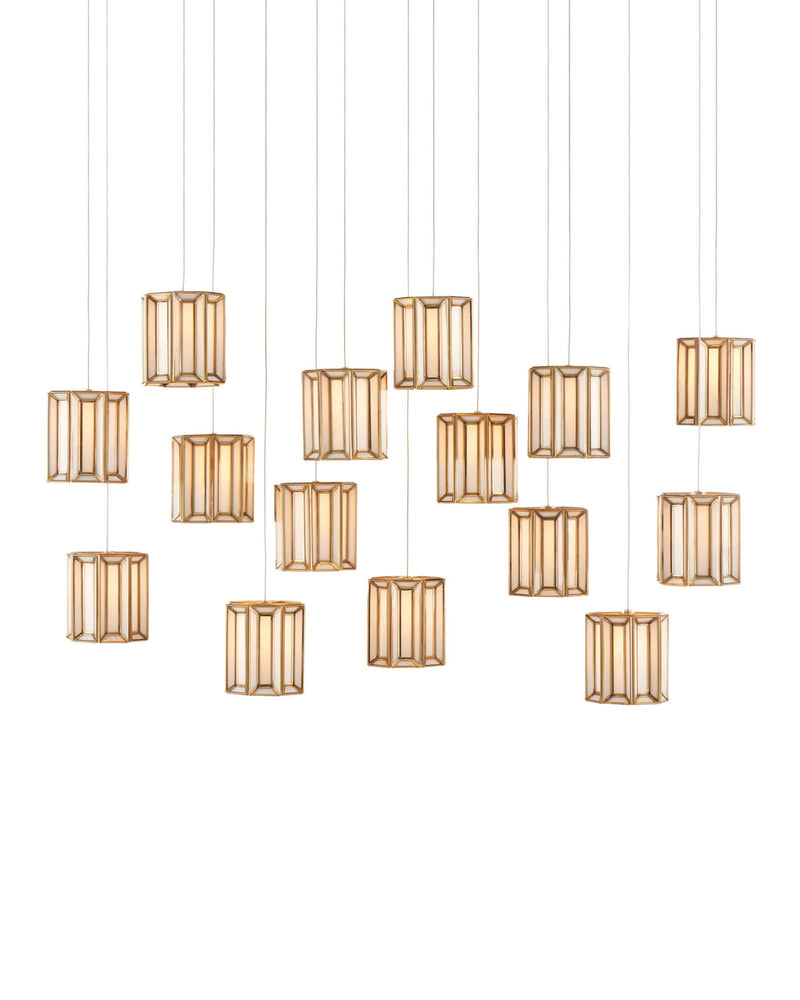 Daze 15-Light Linear Multi-Drop Pendant in White / Antique Brass / Silver