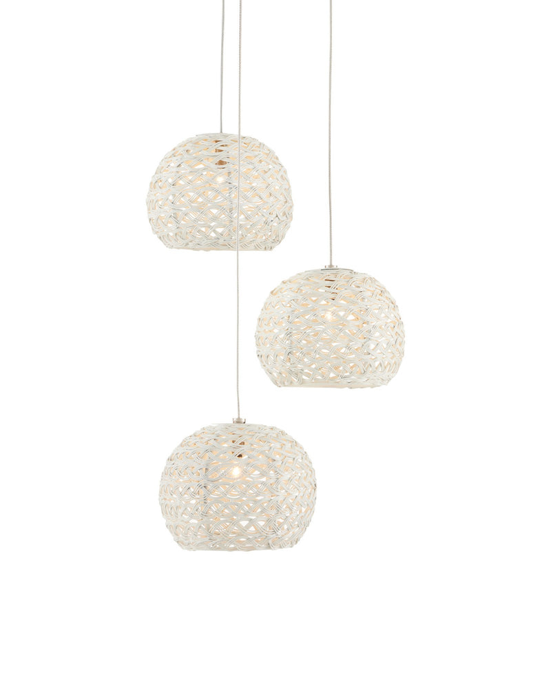 Piero 3-Light Round Multi-Drop Pendant in Sugar White / Silver