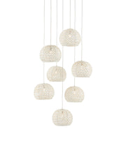 Piero 7-Light Round Multi-Drop Pendant in Sugar White / Silver