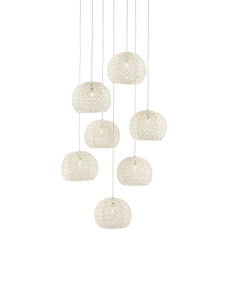 Piero 7-Light Round Multi-Drop Pendant in Sugar White / Silver