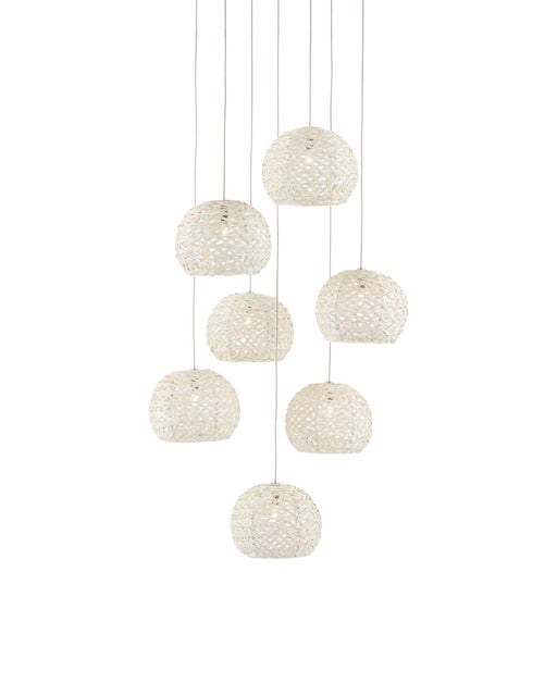 Piero 7-Light Round Multi-Drop Pendant in Sugar White / Silver
