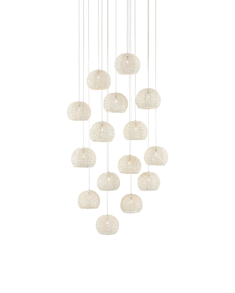 Piero 15-Light Round Multi-Drop Pendant in Sugar White / Silver