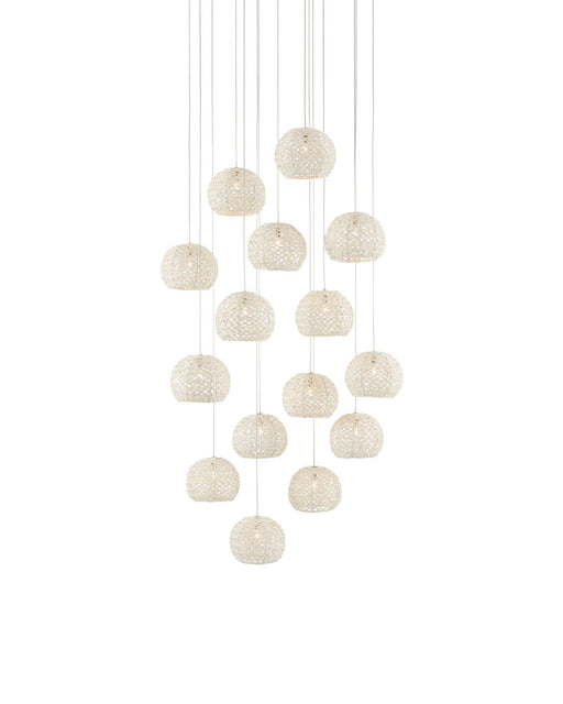 Piero 15-Light Round Multi-Drop Pendant in Sugar White / Silver