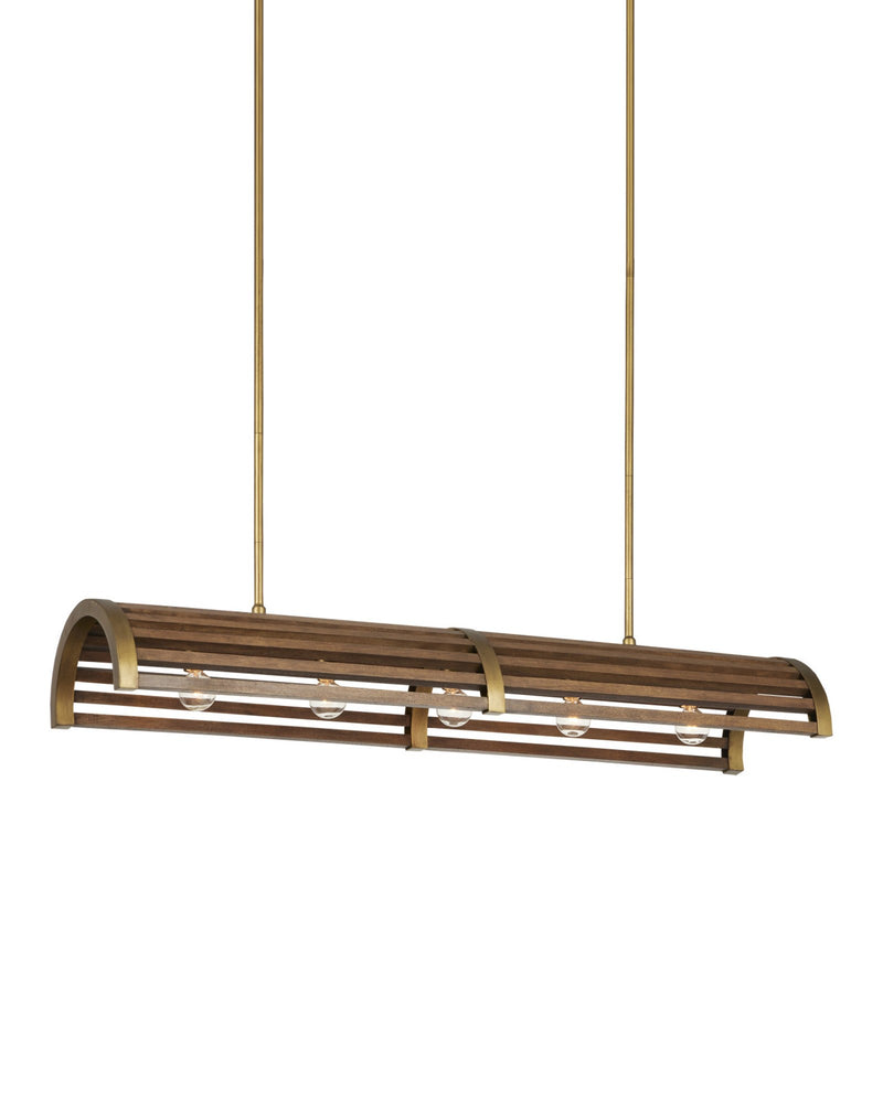 Woodbine 5-Light Rectangular Linear Pendant in Chestnut / Brass
