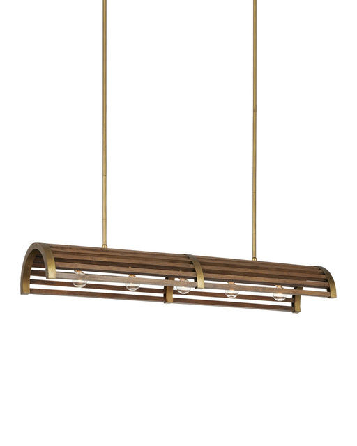 Woodbine 5-Light Rectangular Linear Pendant in Chestnut / Brass