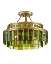 Vintner 3-Light Semi-Flush Mount in Green / Contemporary Gold Leaf