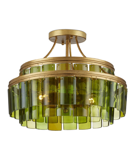 Vintner 3-Light Semi-Flush Mount in Green / Contemporary Gold Leaf