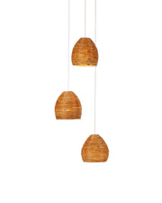 Beehive 3-Light Round Multi-Drop Pendant in Natural / Silver