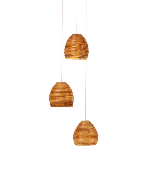 Beehive 3-Light Round Multi-Drop Pendant in Natural / Silver