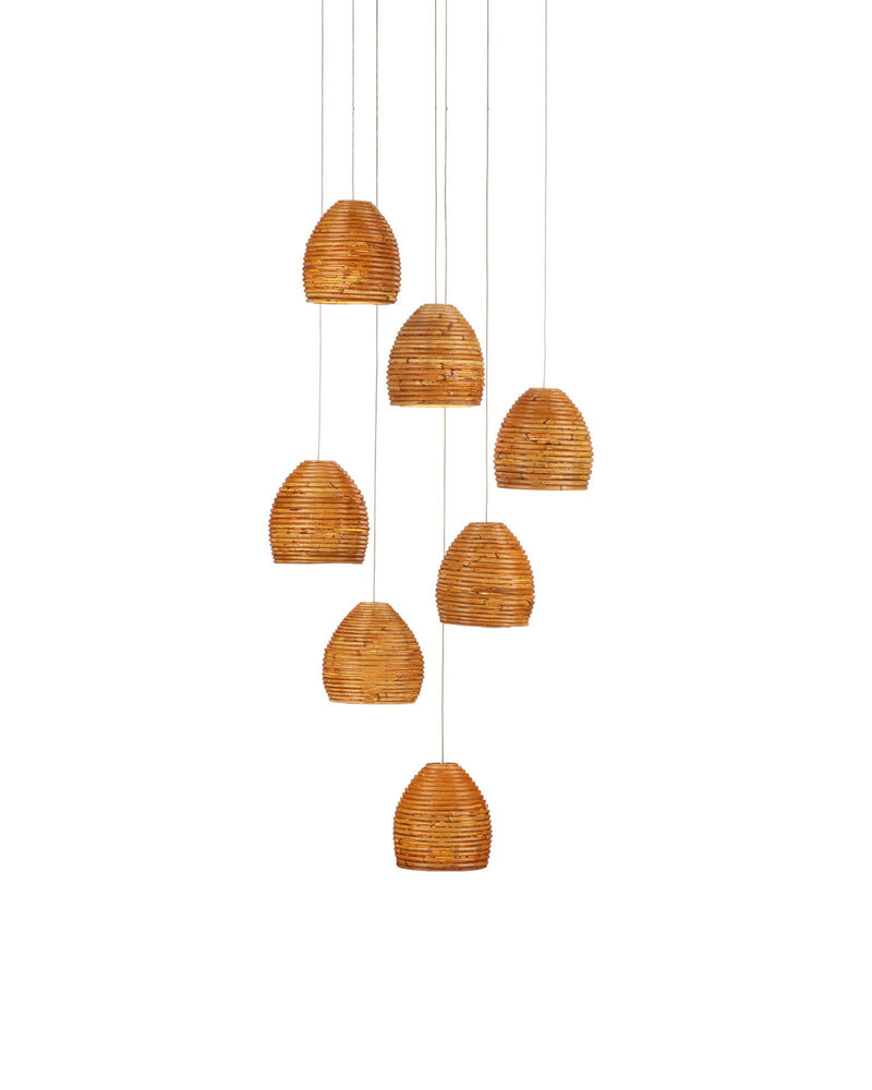 Beehive 7-Light Round Multi-Drop Pendant in Natural / Silver
