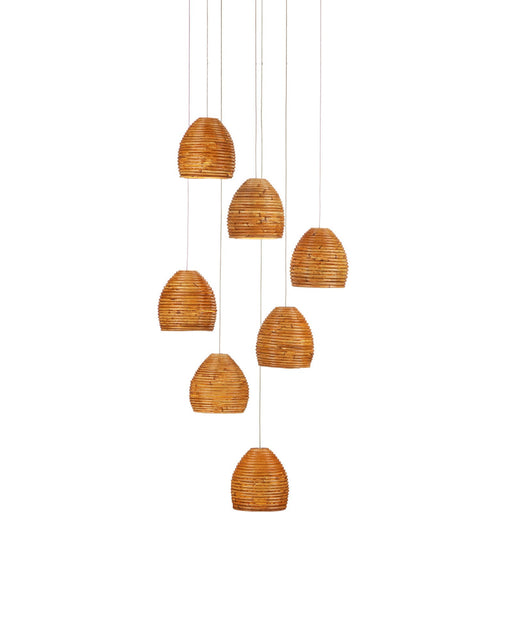Beehive 7-Light Round Multi-Drop Pendant in Natural / Silver