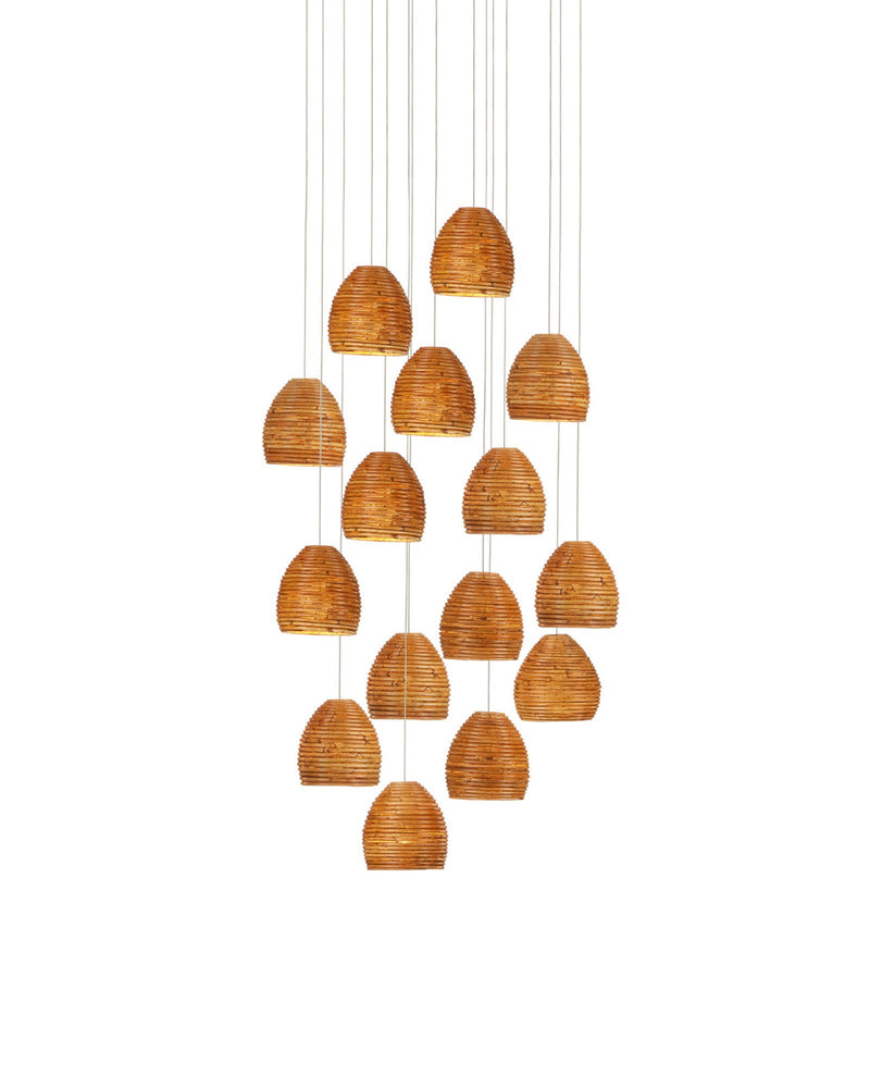 Beehive 15-Light Round Multi-Drop Pendant in Natural / Silver